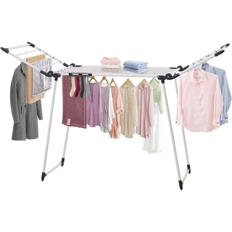 Clothes Drying Rack Adjustable Gullwing and Foldable Space-Saving Laundry Rack for Indoor or Outdoor Use, Grey