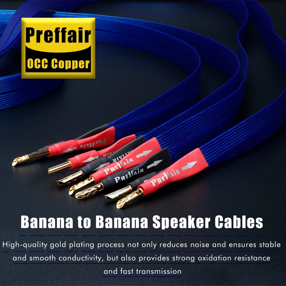 オーディオマニア向けブルースピーカーケーブル バナナ/Yスパッドケーブル 銀メッキOCCスピーカーフラットワイヤー アンプ、DVD、CD用