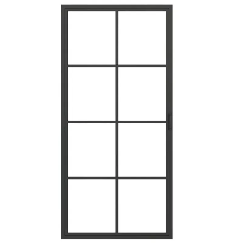37 X 84 Matte Black Metal Frame Custom Glass Barn Door with Track Interior Glass Sliding Door