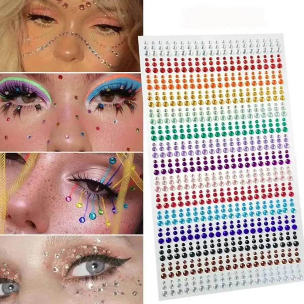 900Pcs Colorful Glitter Rhinestone Stickers Colorful Sparkling 3d Jewelry Stickers Tattoo Stickers Eye And Face Gemstone Decor