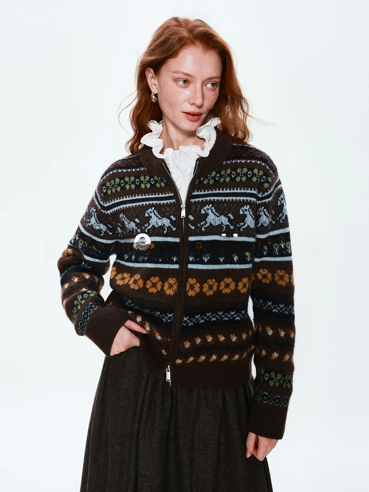 

Koi винтажный вязаный свитер Fair Isle, цветной шерстяной кардиган Blo Camere, длинный круглый зимний топ Ne Thiened