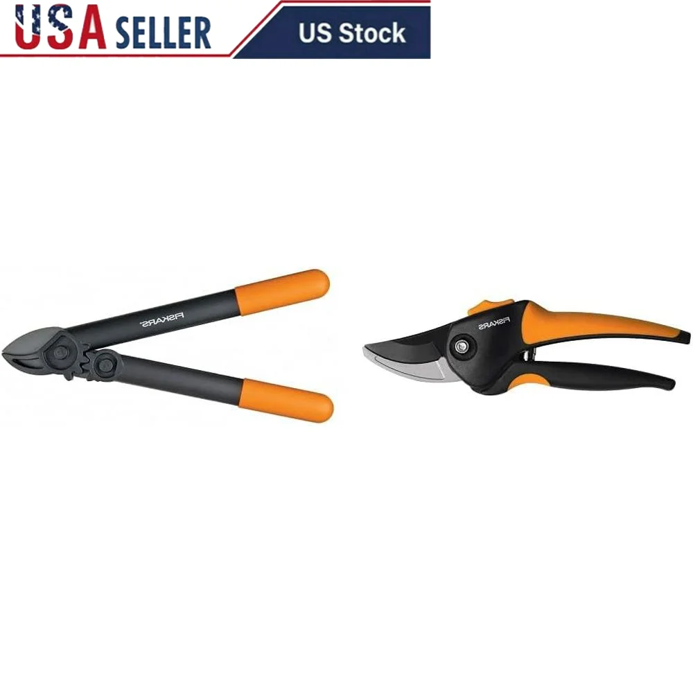 Bypass Pruner and PowerGear Super Lopper Combo Razor Sharp Blade Rust Resistant Low Friction Easy Cutting 1-1/4 Inch Capacity