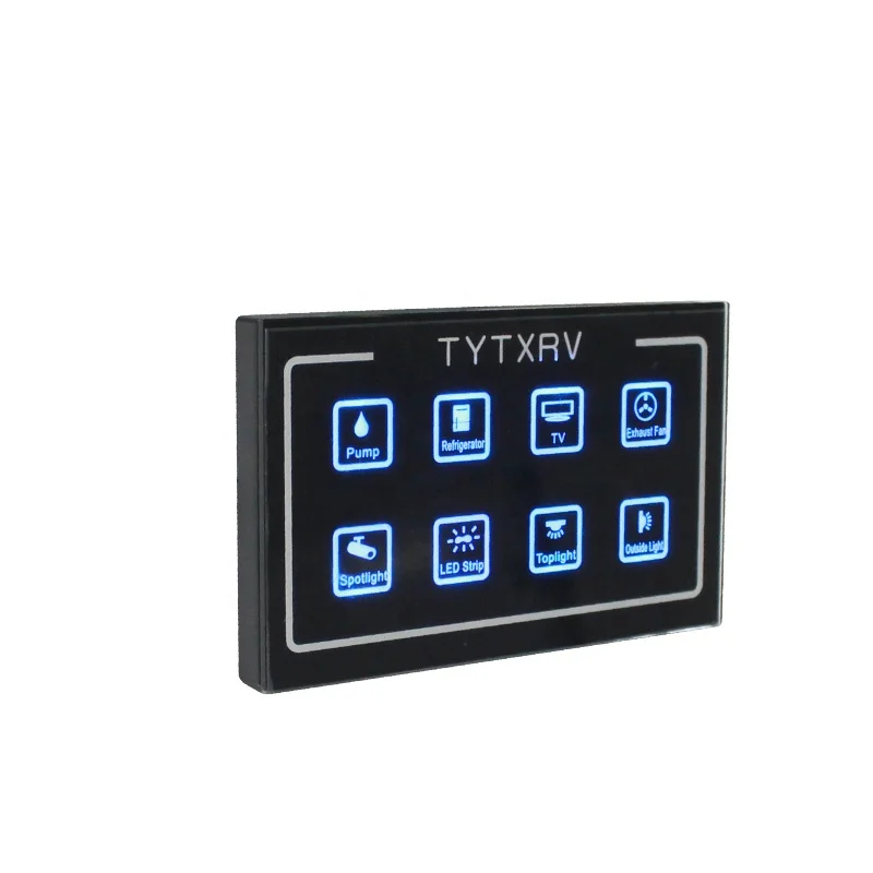TYTXRV 6" 8-Gang RV Touch Screen Switch Blue Backlight With Relay System for Car Marine Boat RV Auto Caravan Application
