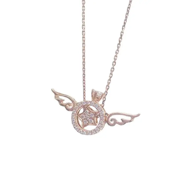 Anime Sakura Angel Wings Smart Necklace Fashion Clavicle Chain for Women Birthday Valentine's Day Gift