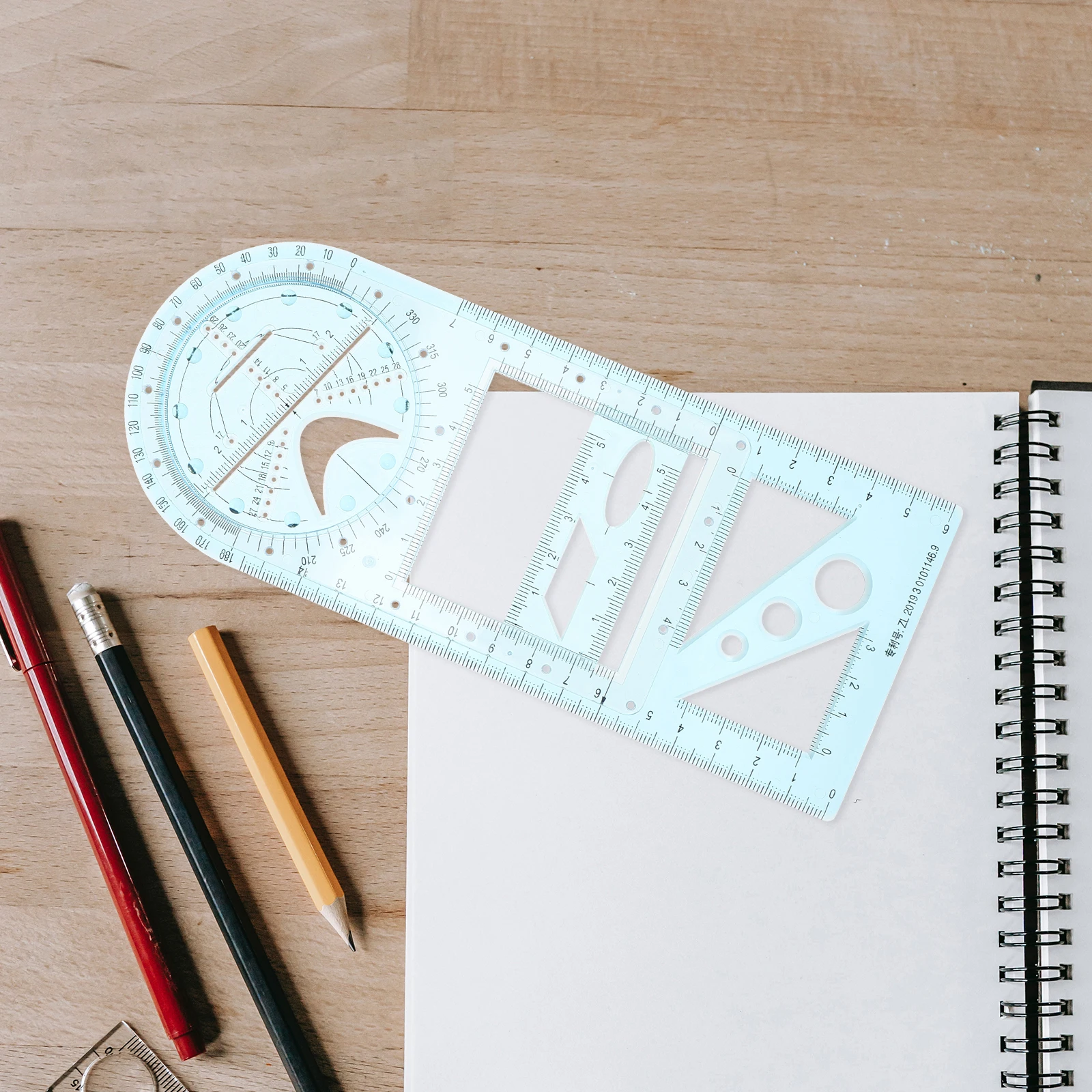 

Multifunctional Drawing Ruler Set Geometric Tools Circle Stencil Scale Mathematics Blue White Plastic Lightweight Portable