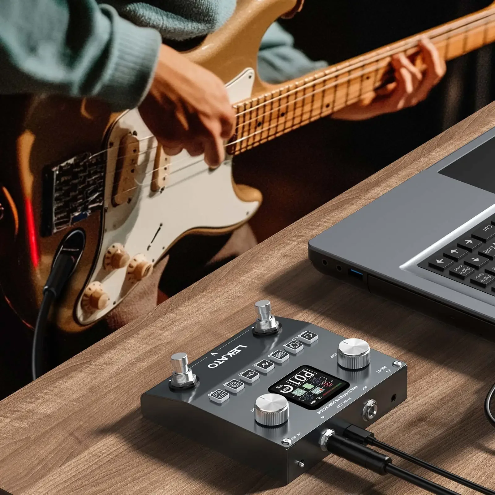 

Перезаряжаемая гитара/бас-мультиэффекты Lekato — аудио Bluetooth, выход для наушников и 80 предустановок для бесшумной практики