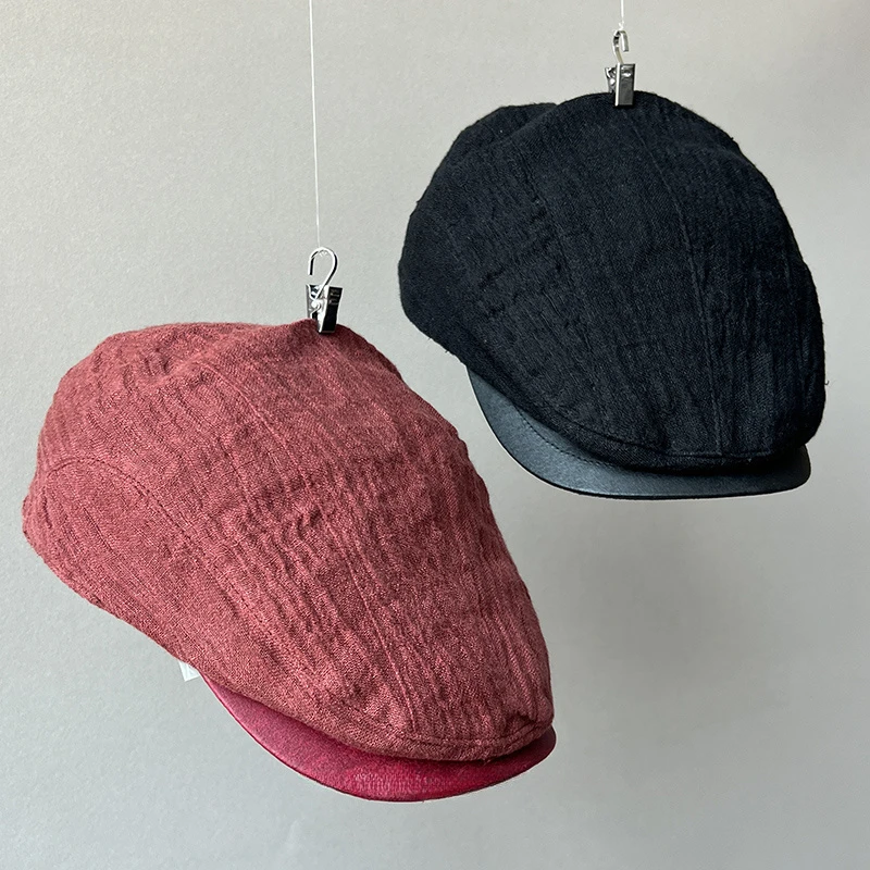 

Retro Pleated Striped Forward Hats for Men and Women Summer Travel Sun Protection Casual Personality Literary Linen Berets