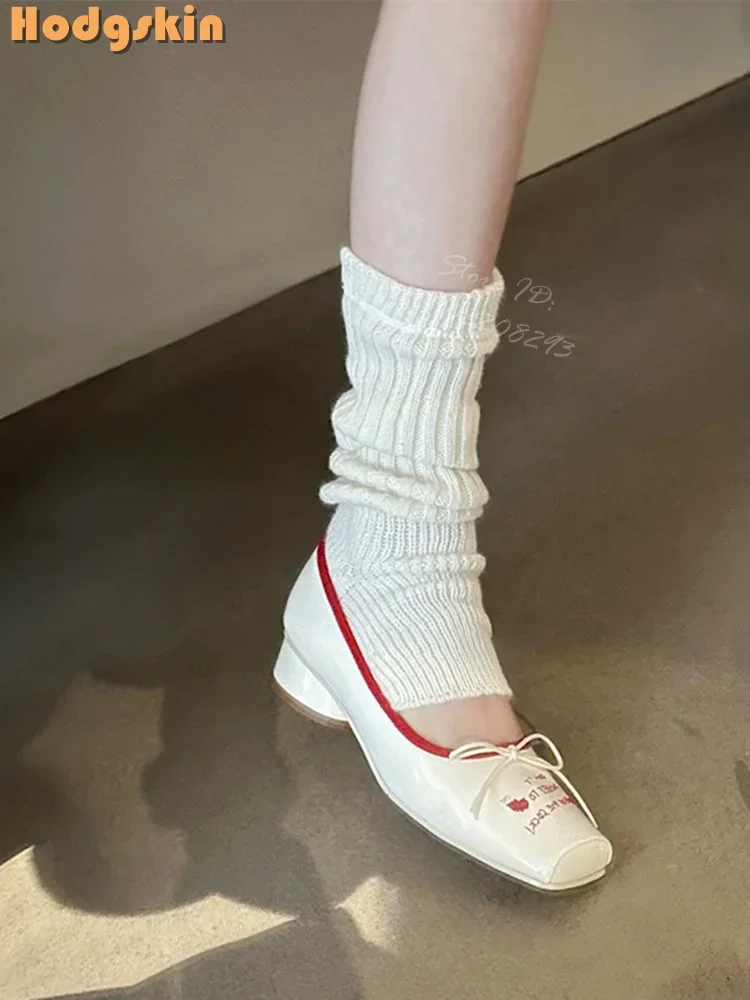 

Butterfly-knot Ballet Shoes Sweet Square Toe Shallow French Mary Janes Chunky Heel Women 2025 New Bowknot Lace-up Dress Pumps