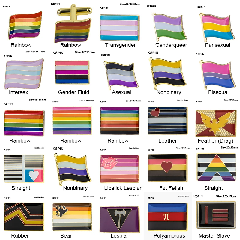 10pcs a lot Bisexual Pansexual Brooch Lesbian Pride Pin Flag LGBTQ Gay Flag Lapel Pin Pride Badge