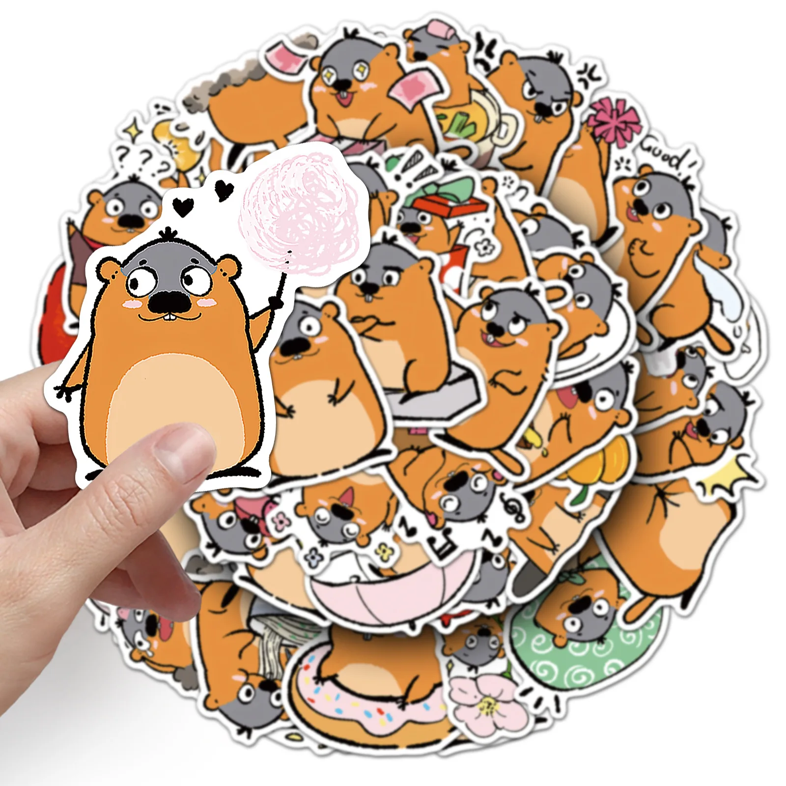 50PCS Marmot Doodle Stickers Cute Hand Drawn Animal Waterproof Decorations For Phone Case Cup Wall