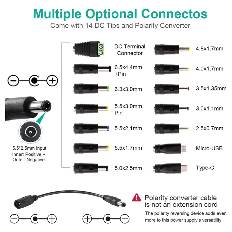 Universal Power Supply 3V-24V 3A 72W Adjustable Variable AC, AC To DC Converter With LED Voltage Display US Plug