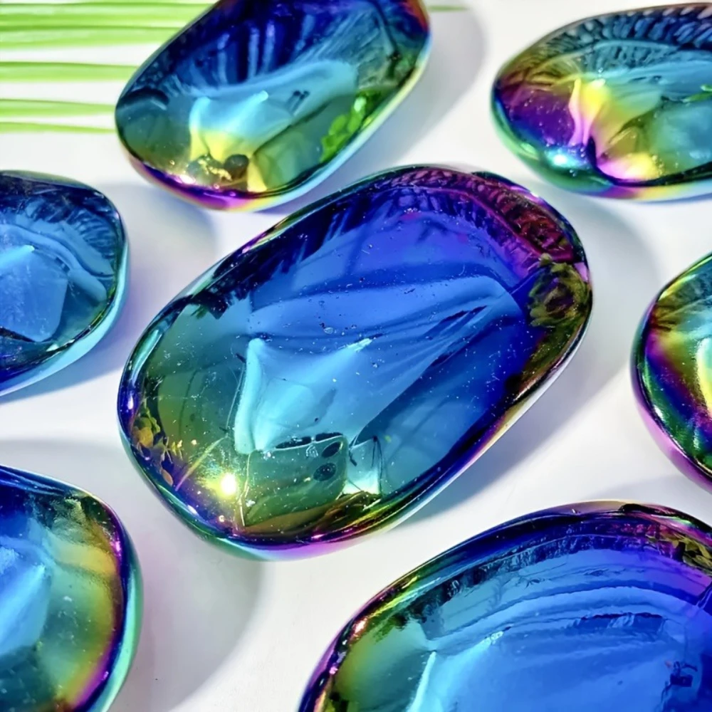1pc Aura Obsidian Palm Stone Deep Blue to Purple Gradient Polished Natural Palm Stone for Home Office Decor Gifts Desk Decoratio