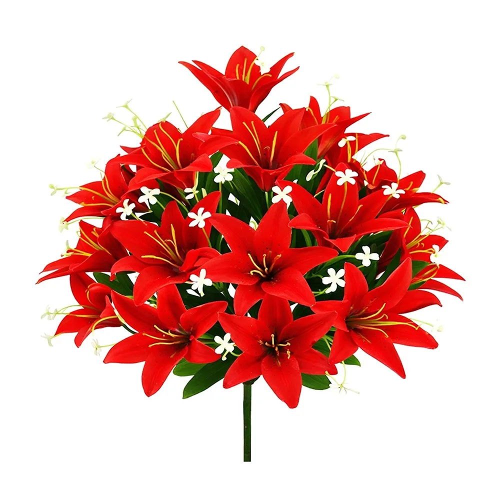 

Fashion 18 Heads Artificial Lilis DIY Flower Realistic Simulation Flowers Multicolor Plastic Flower Bouquet Home Decoration