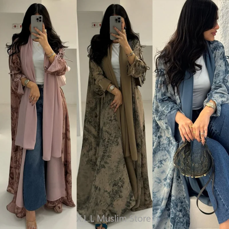 

Muslims Woman Clothing Modest Fashion Women's Muslim Chiffon Printed Two-Piece Set With Hijab Summer Casual Fashion Jacket