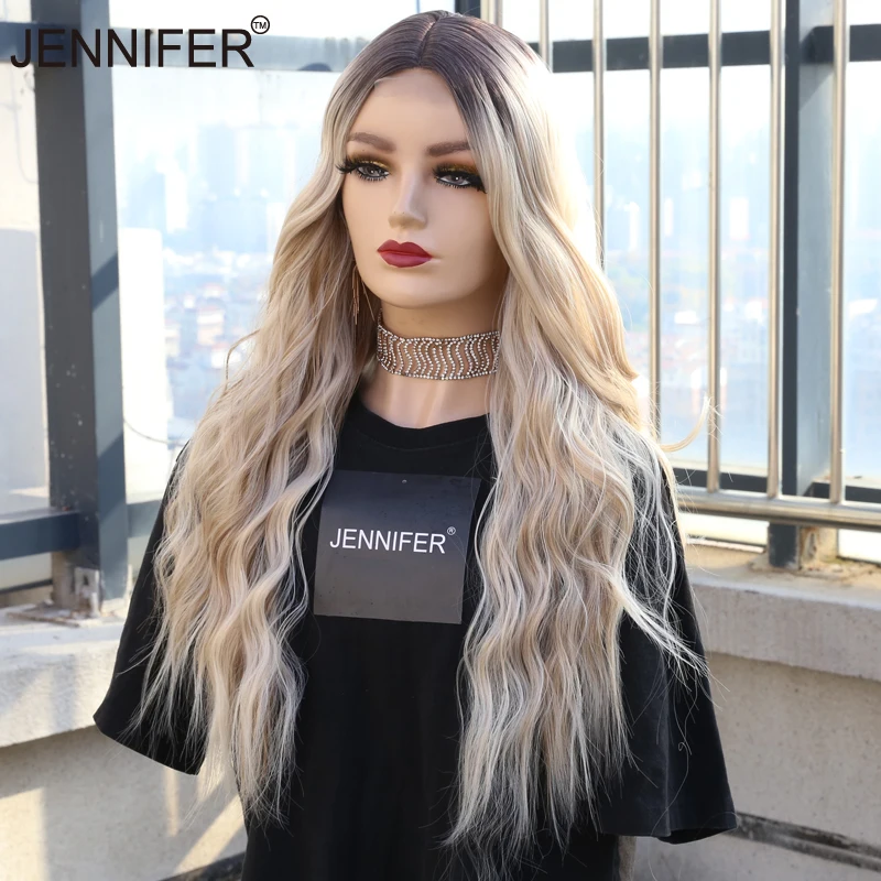 Synthetic Lace Wigs For  Women  26inch Long Wavy Middle Parting  Hair 3 Color optional   High Temperature Fiber Cosplay/Daily