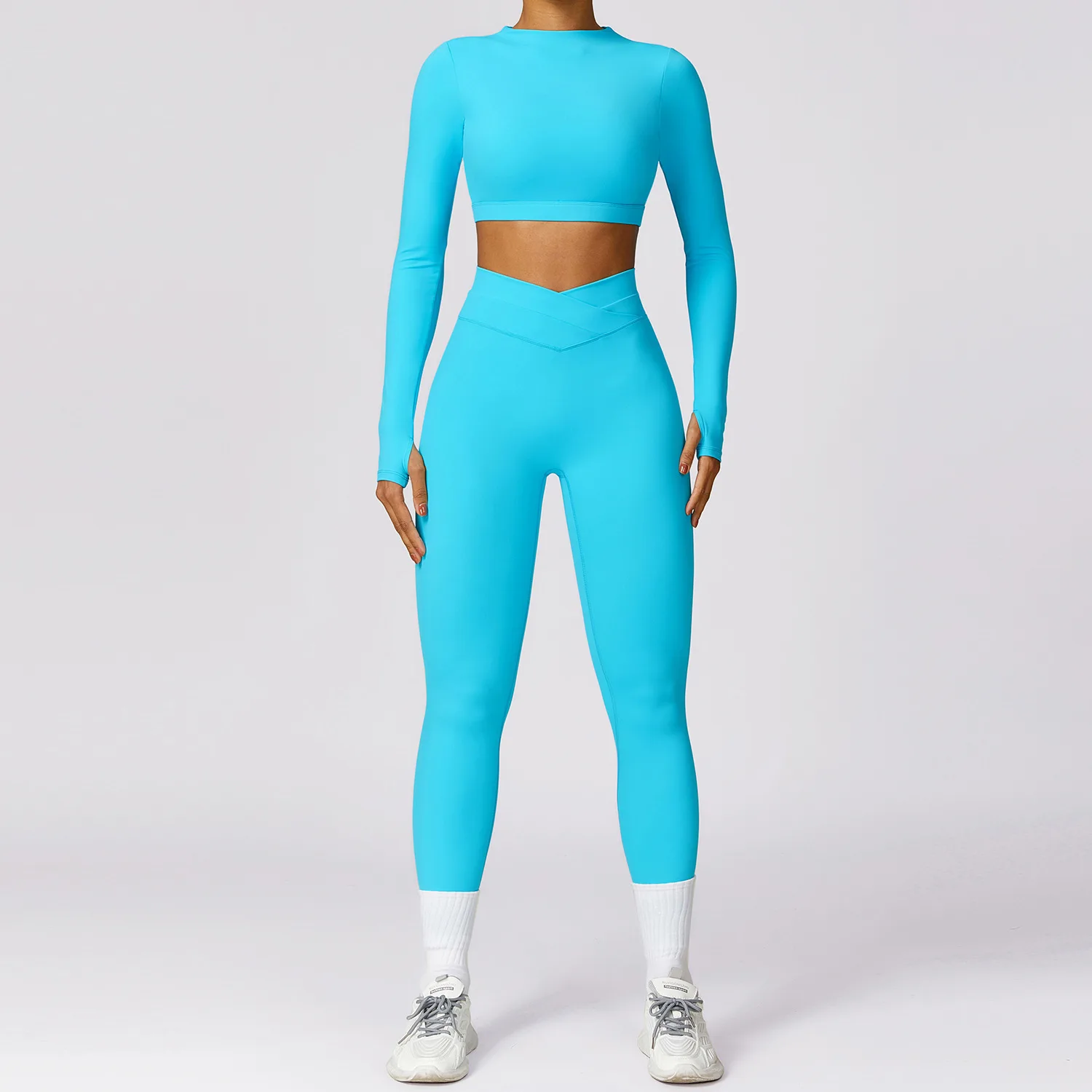 2 Pieces Women Tracksuits Yoga Set Workout Sportswear Gym Clothing Fitness Long Sleeve Crop Top High Waist Leggings Sports Suits