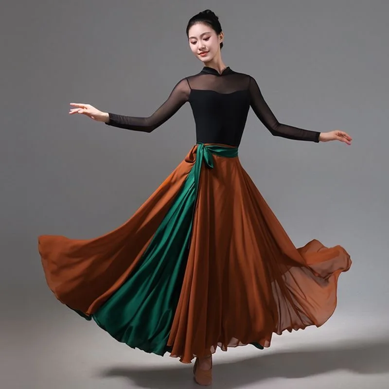 

Балетная юбка женская классическая для танцев, длинная, с цветовыми вставками, для выступлений, для тренировок, современная, на шнуровке, в стиле феи