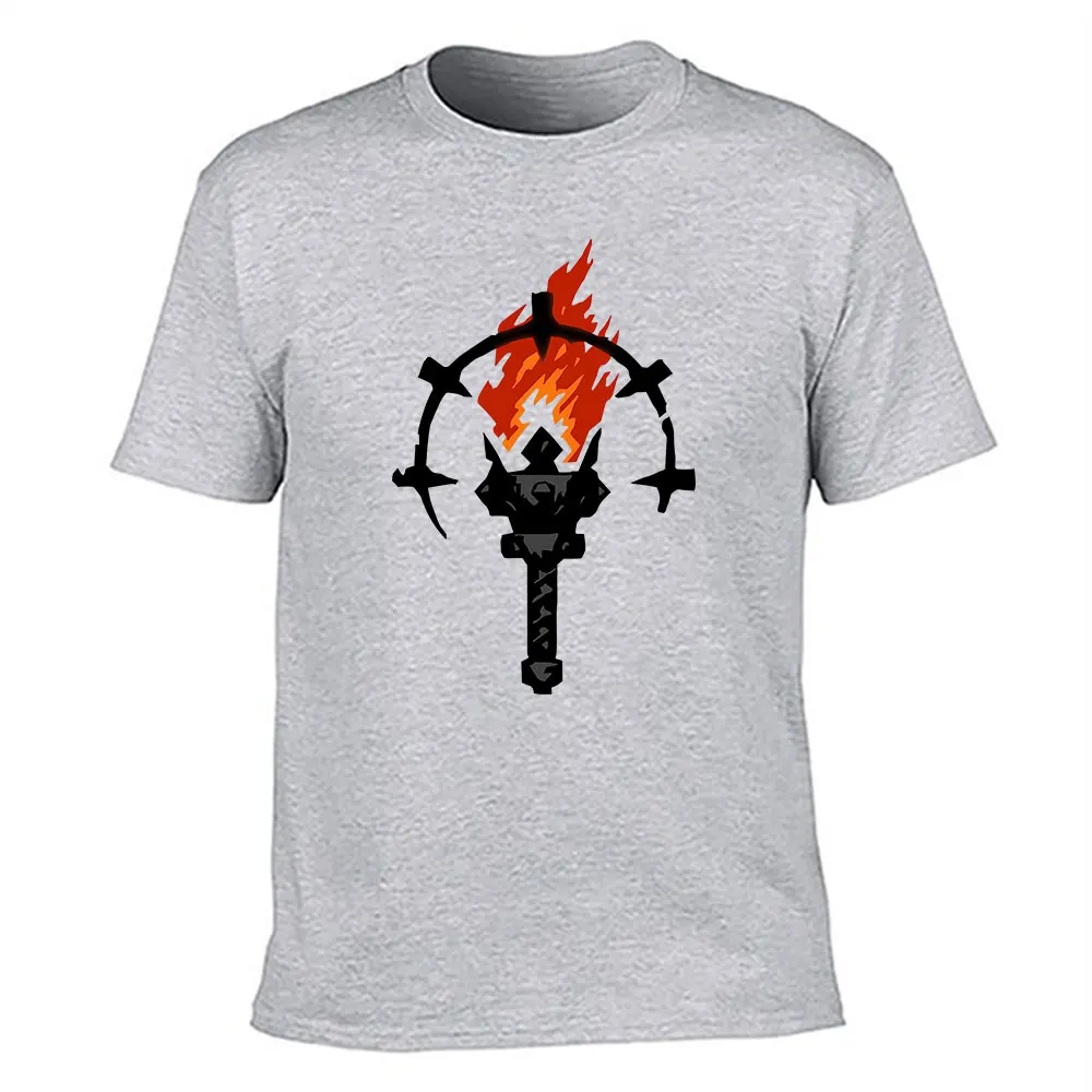 Men's Cotton T-Shirt with Fiery Torch Emblem Print, Casual Crew Neck Short Sleeve Tee for Daily Wear & Outdoor Activities