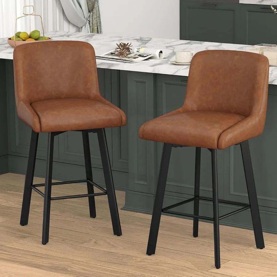 Swivel Bar Stools Set of 2, 26''H Upholstered Barstools with Backs, Modern Counter Height Bar Stool Chairs for Kitchen Island,