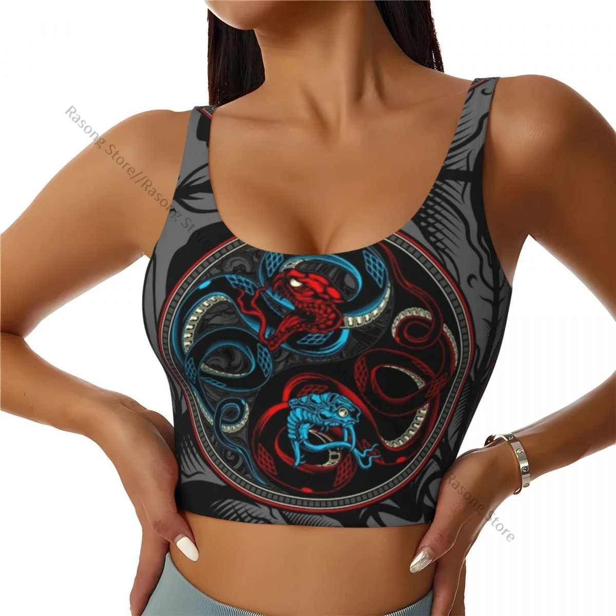 Yoga Vest Women Gym Sports Crop Tops Twin Snake Ying Yang Streetwear Workout Breathable Tank Top Female