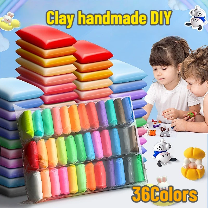1Bag 36 Colors Air Dry Clay Ultra Light Non Toxic Modeling Dough DIY Craft Kits with Tools for Children Play
