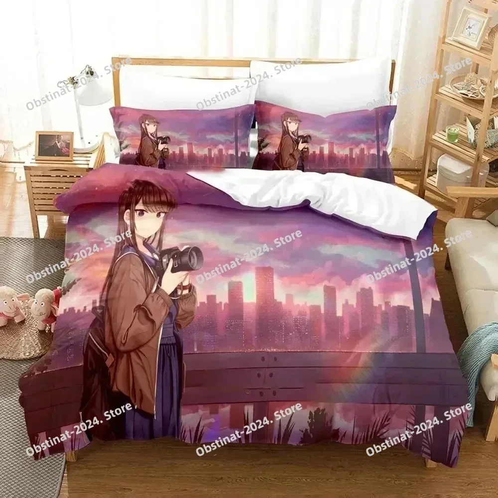 Anime Komi Can't Communicate Bedding Set Printed EU single Comforter Quilt Duvet Cover Pillow Case 3 Pieces Sets Kids Adult Size