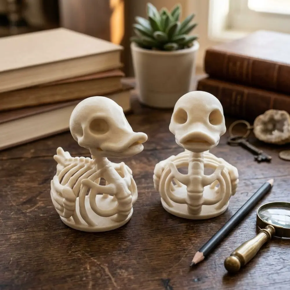3D Printed Halloween Skeleton Duck Figurine Realistic Gothic Style Duck Skeleton Statue Fade-Proof Spooky Small Duck Bone Model