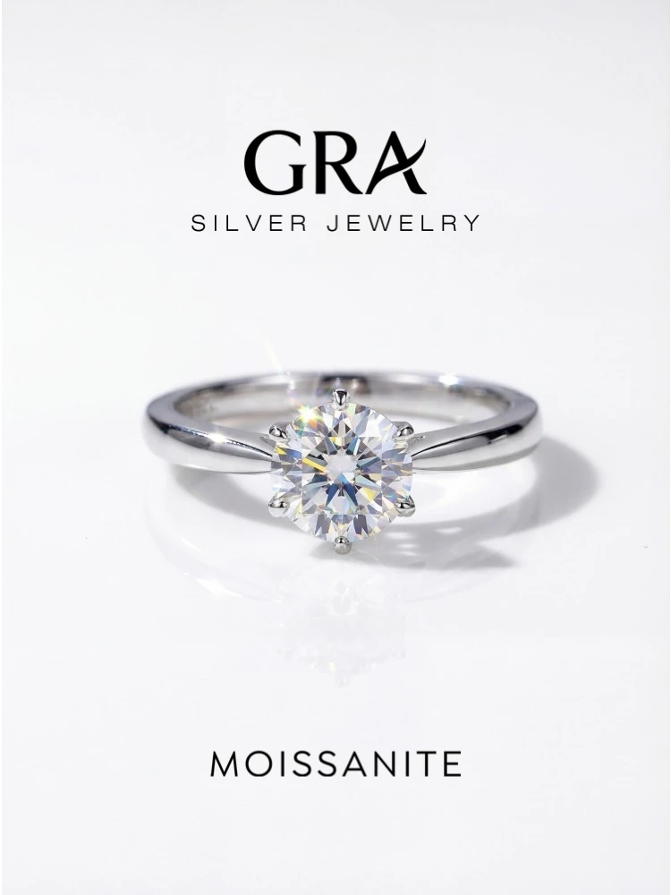 GRA 0.5-1ct Simple Round Real Moissanite Diamond Ring for Women 925 Sterling Silver Wedding Gorgeous High Quality Fine Jewelry