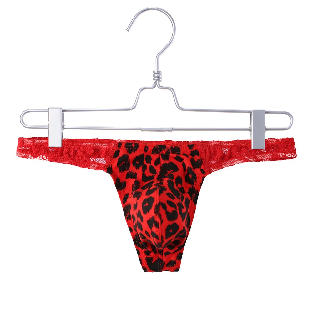 Slip leopardati Patchwork in pizzo Sexy da uomo perizoma intimo a vita bassa perizoma Hollow Pouch mutandine T-back da uomo leggero e sottile