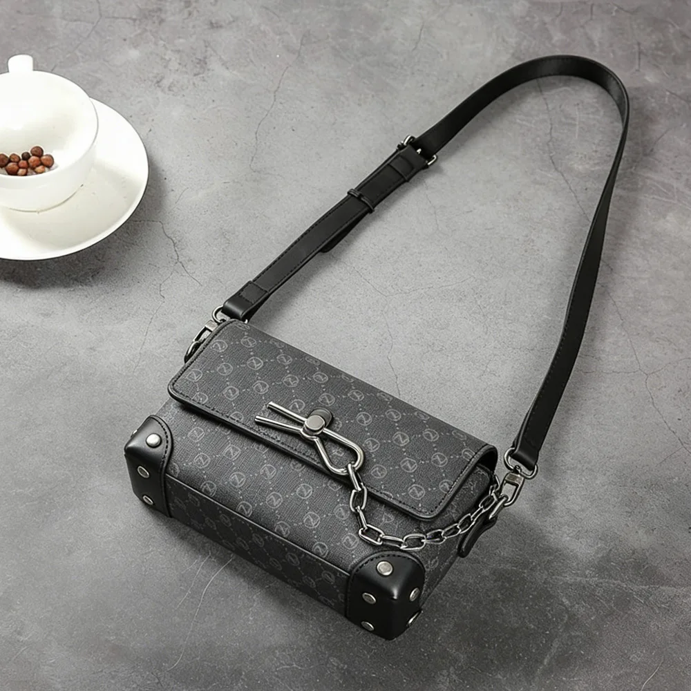 Modische Ketten-Umhängetaschen für Herren Kleine Quadratische Crossbody-Tasche Herren Schulter-Messenger-Taschen Klappentasche Geldbörse Männlich 2026 Neu – Detail 5