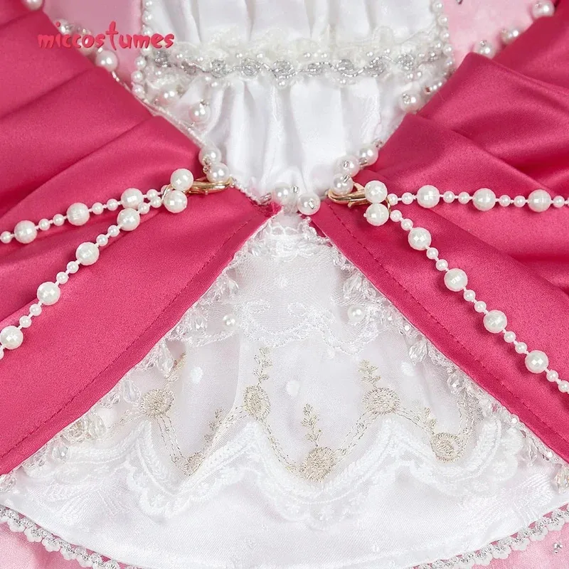 25COSMiccostumes فستان تنكري نسائي خوخي مع مريلة وسلسلة خصر أزياء الأميرة التأثيرية النسائية