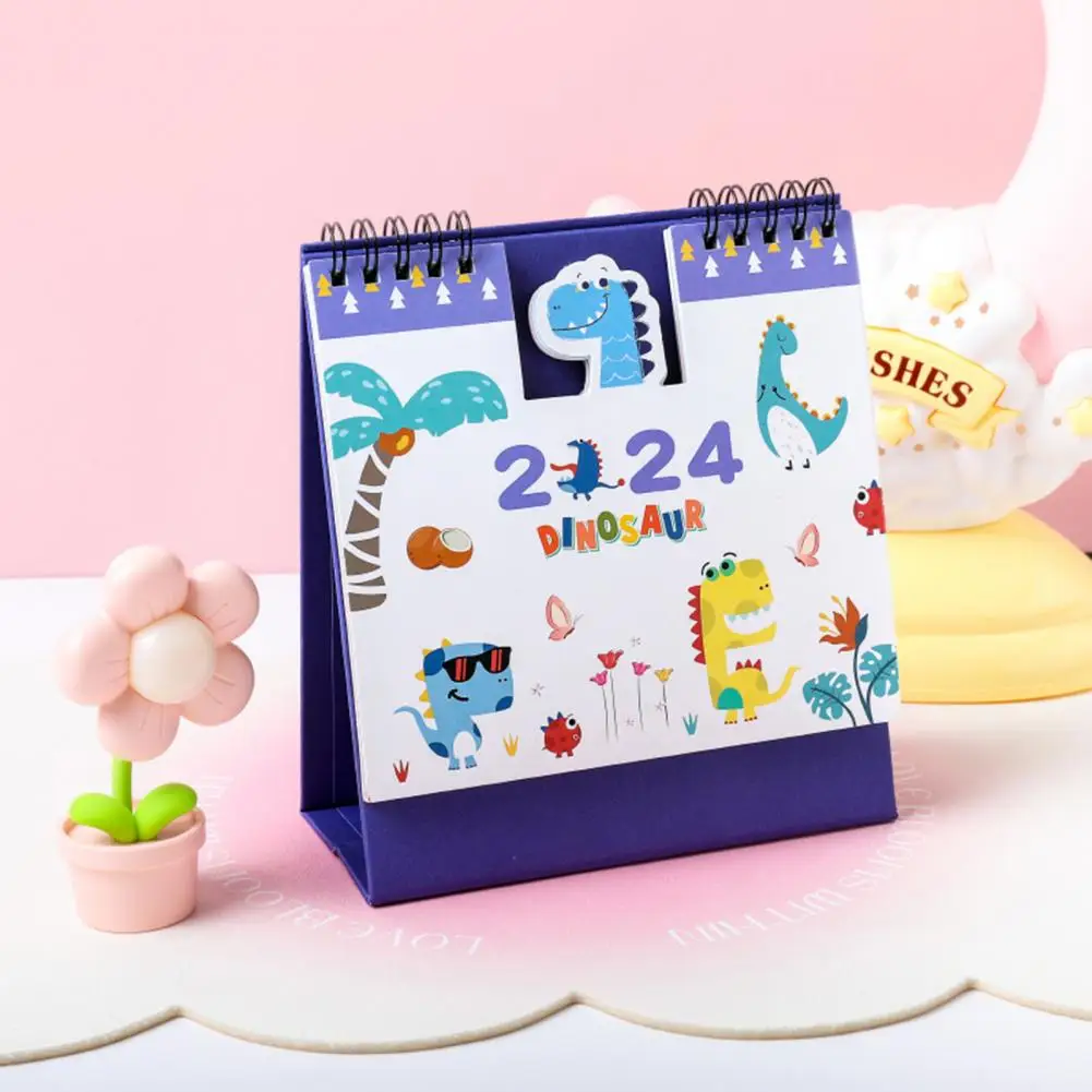 Mini Calendario de escritorio de bobina 2024, planificador de dibujos animados para la decoración del hogar y la Oficina, organizador de Agenda mensual Kawaii, Año Nuevo