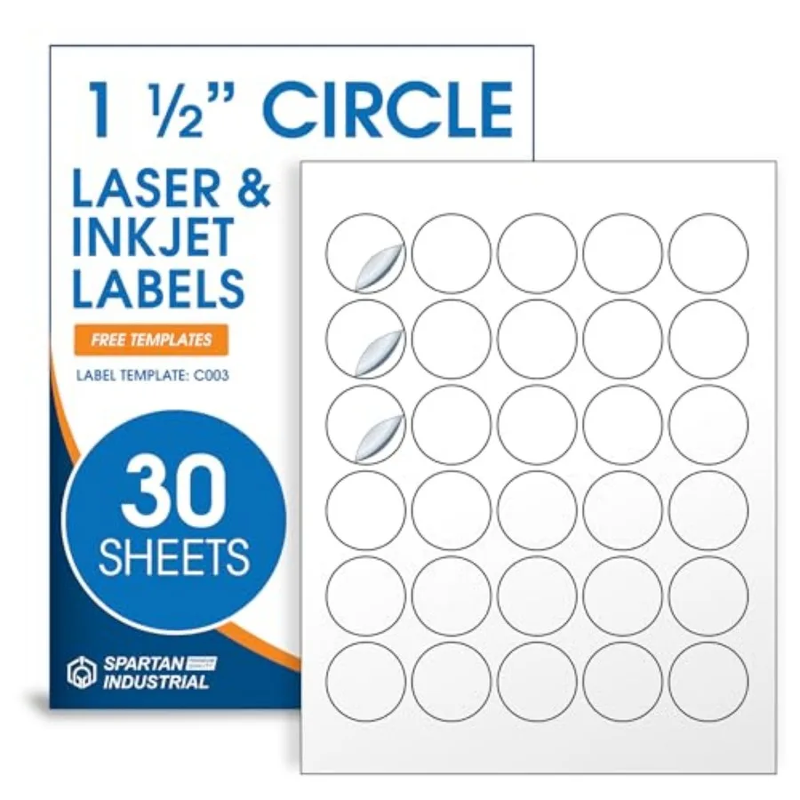 

1.5" Printable Round Labels for Laser and Inkjet Printers - 900 Blank Labels, Sheets for Thank You Stickers, Price Tags, QR Cod