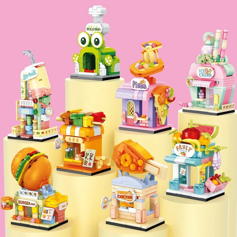 SEMBO Mini Building Blocks Ice Cream House Burger Fried Chicken Store Model Kawaii Assembly Figure Educational Children's Toy