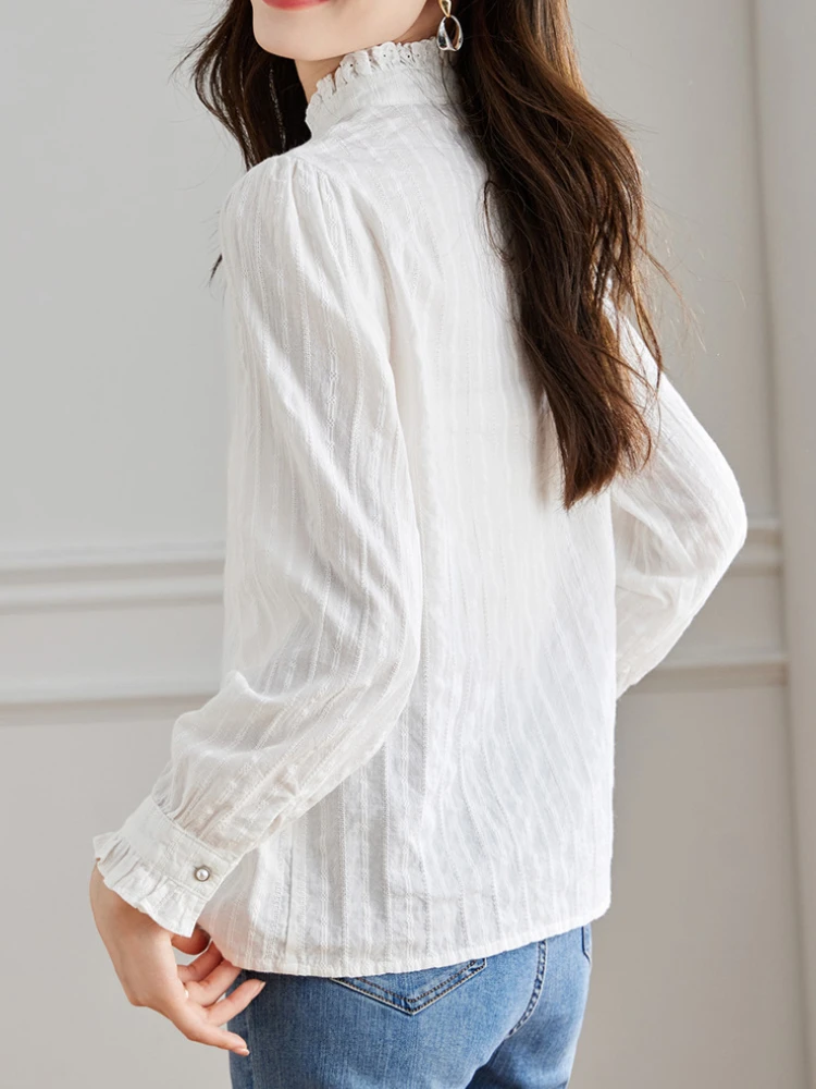 女性用スタンドアップカラーブラウス,長袖トップス,カジュアルシャツ,抵抗力のある服,春と秋