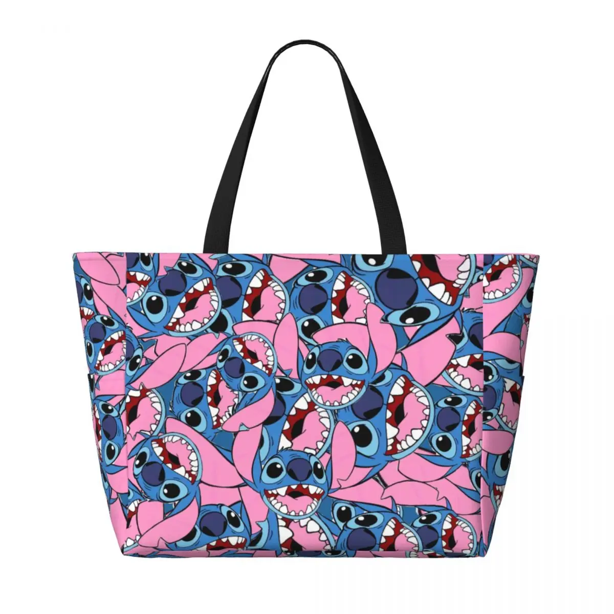 Custom Animaed Lilo Stitch Collage Travel Draagtas Vrouwen Grote Capaciteit Anime Kruidenierswinkel Shopper Tassen