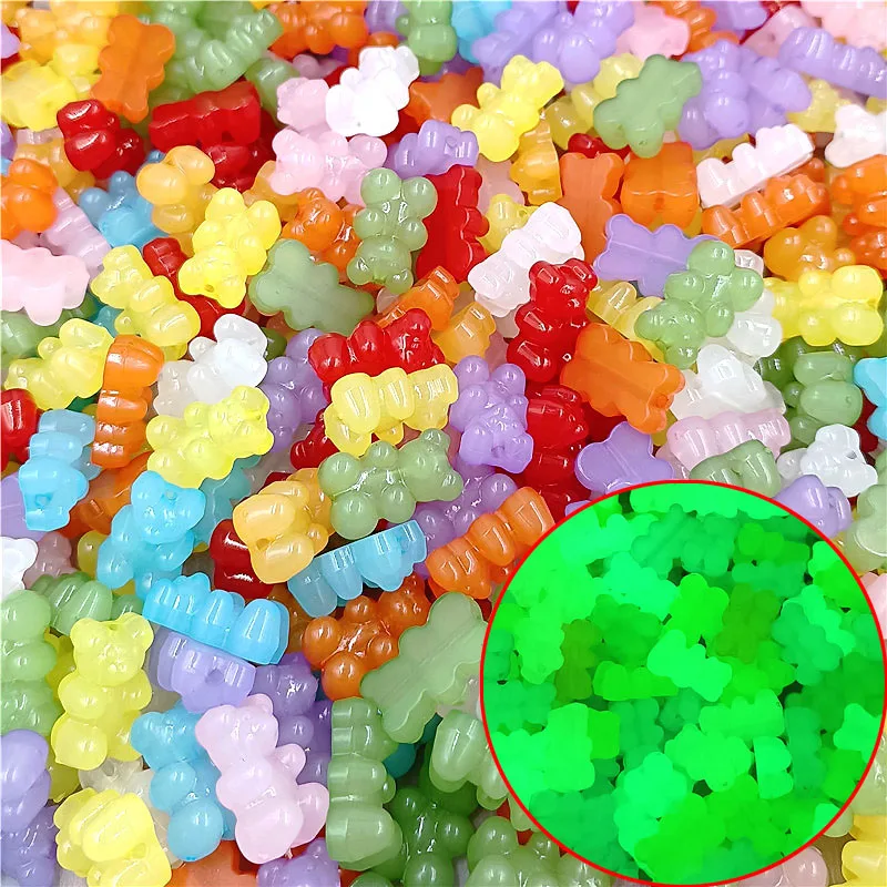 10pcs 12mm*19mm Luminous Candy Color Jelly Bear Beads Handmade Accessories Bracelet Necklace Hairpin DIY Material