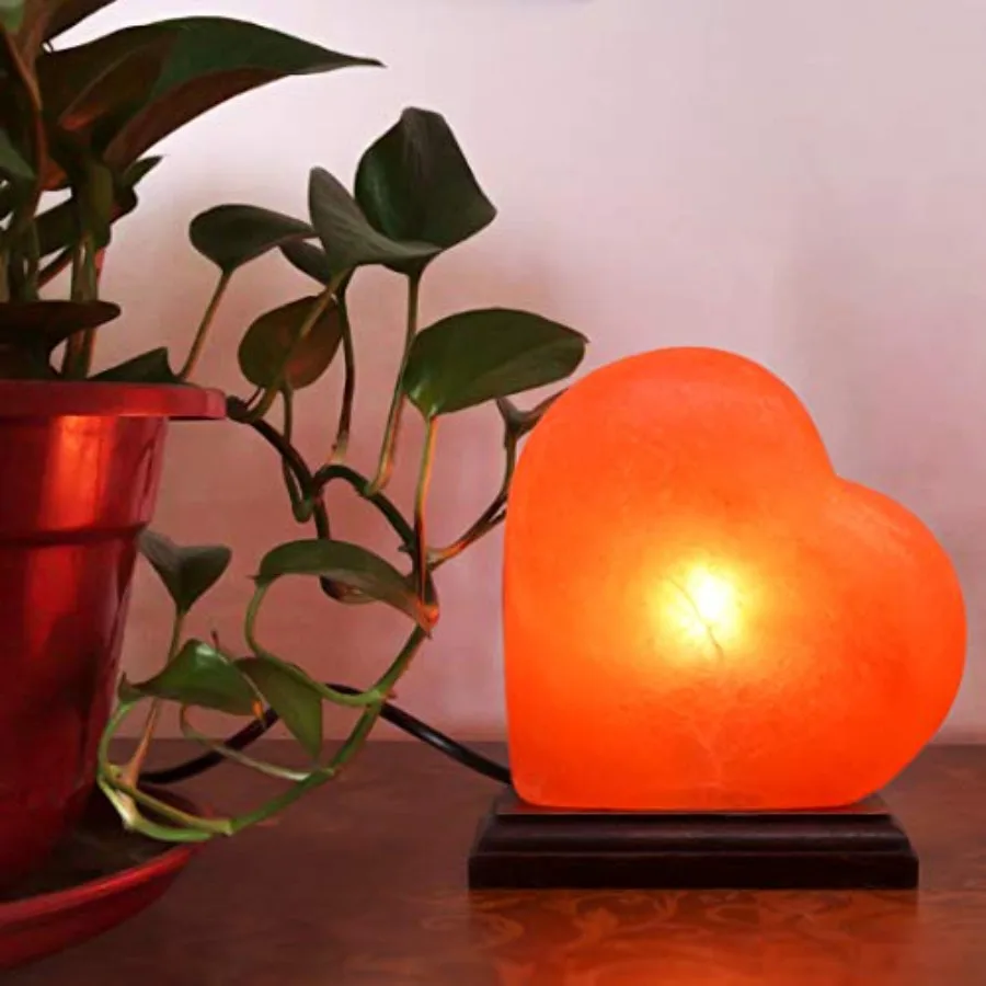 Lámpara de Sal Rosa del Himalaya con Interruptor de Intensidad Regulable y un Par de Bombillas en Forma de Corazón, Idea de Regalo