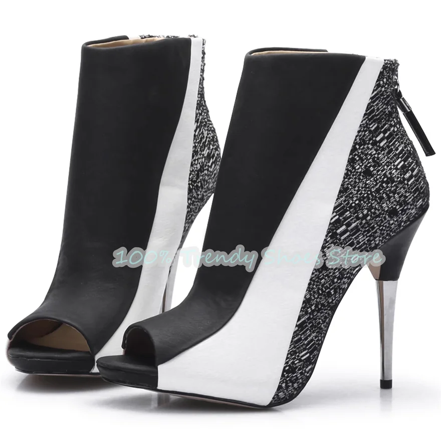 

Fashion Mixed Color Peep Toe High Top Women Boots Metal Stilettos 11Cm Summer Cool Boots Ladies Party Dress Sandals Gladiator