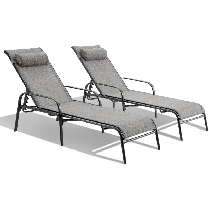 Set of 2 Outdoor Lounge Chair, for Beach Pool Sunbathing Lawn Lounger Recliner Chiar Outside Tanning Chairs for All Weather