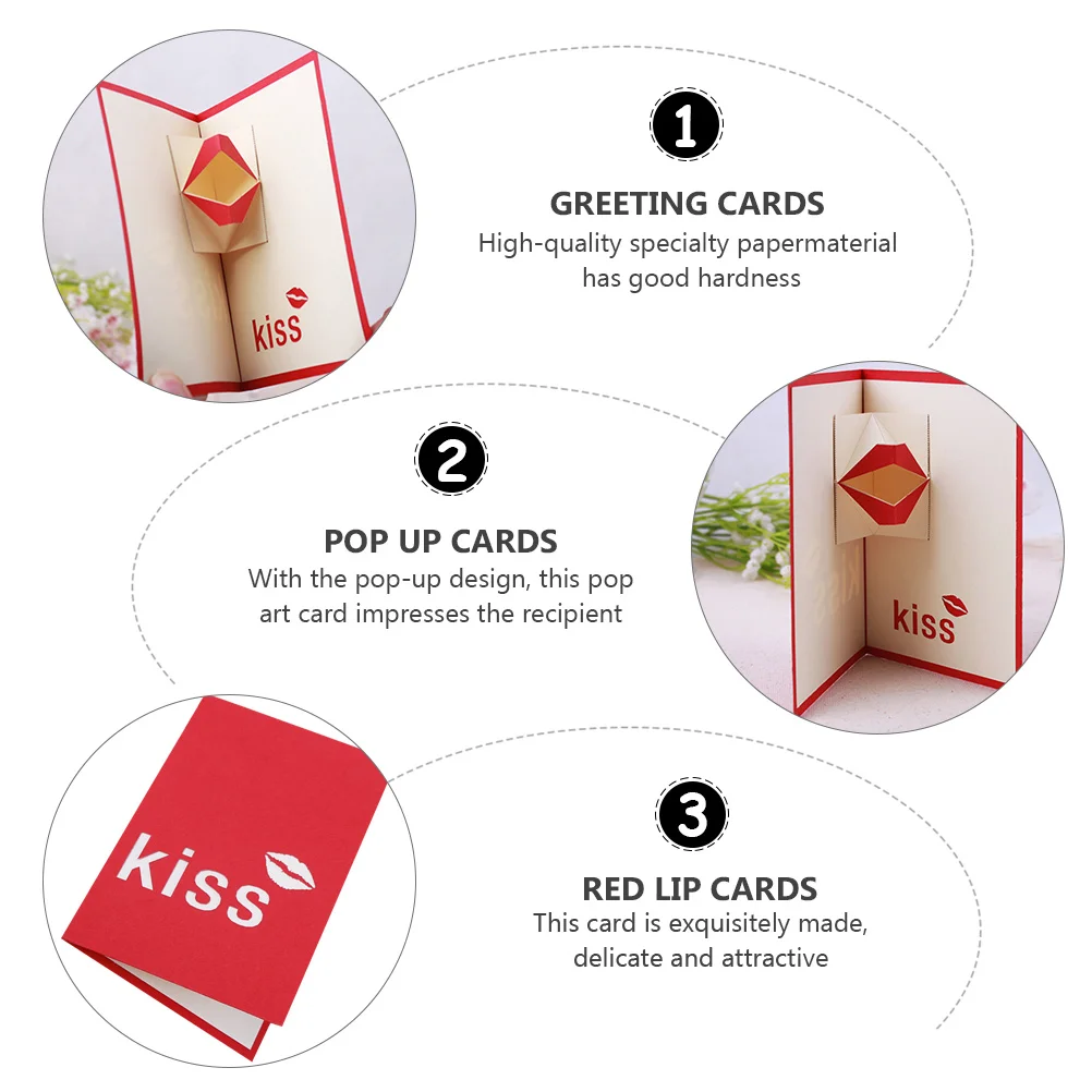 

1 pc Red Lip Greeting Valentine's Day Pop-Up Birthday Art Handmade Cards for Girlfriend Wife Holiday Gift High-Quality Specialty