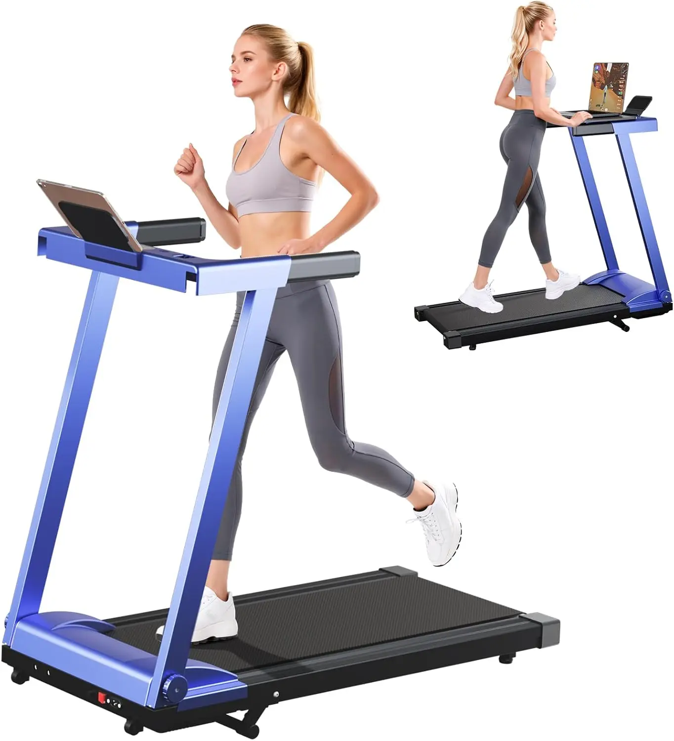 Compact Walking Pad Treadmill for Home Use, 0.6-7.5 MPH Speed, 300 lb Capacity, Manual 6% Incline & Handlebar, Foldable Treadmill for Walking, Jogging & Running, App & Remote Control Included