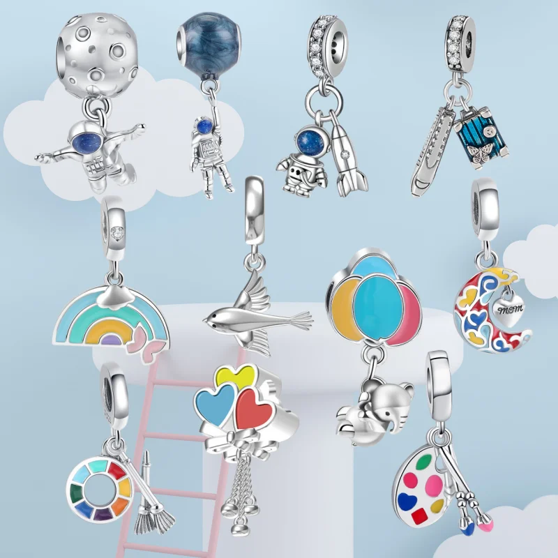 Fashion 925 Silver Rainbow Starry Sky Astronaut Color Palette Charms Beads Fit 925 DIY Pendant Bracelet Jewelry Women Gift