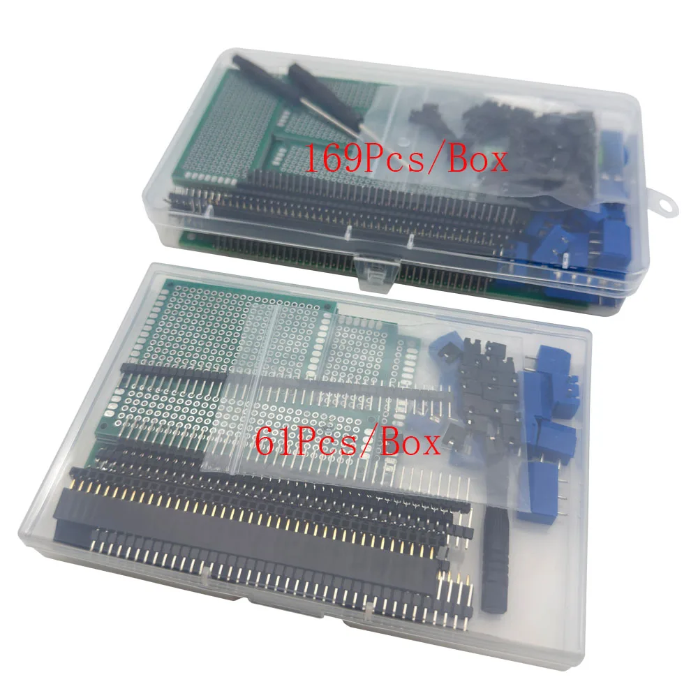 1Box PCB Universal Prototype Board Straight Single Row /Right Angle Needle Pin Headers 2Pin 3Pin Terminal Blocks Connector Set