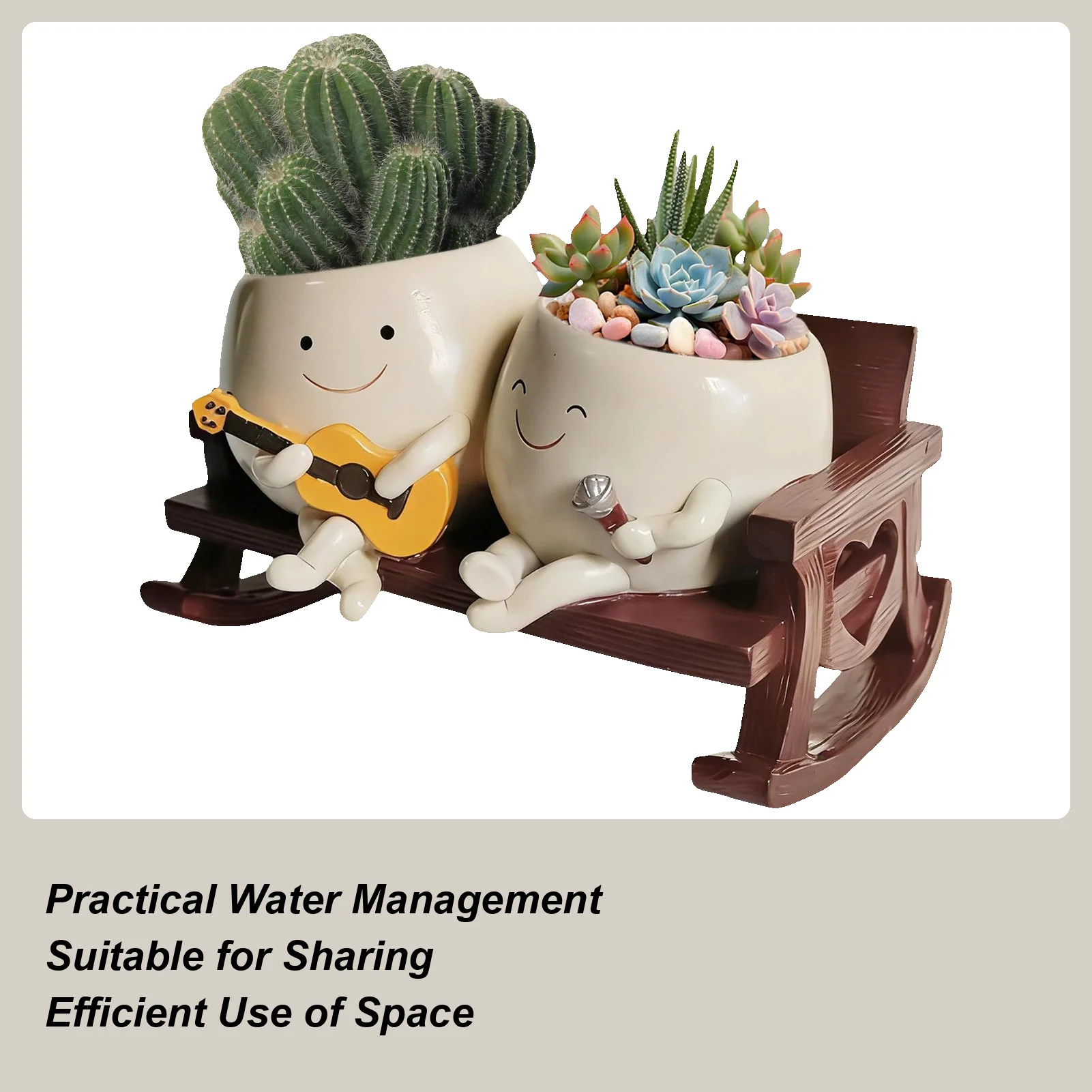 Smiling Face Flower Pot Resin Heart-shaped Rocking Chair Double Headed Face Flower Pot With Guitar & Microphone ForSucculent