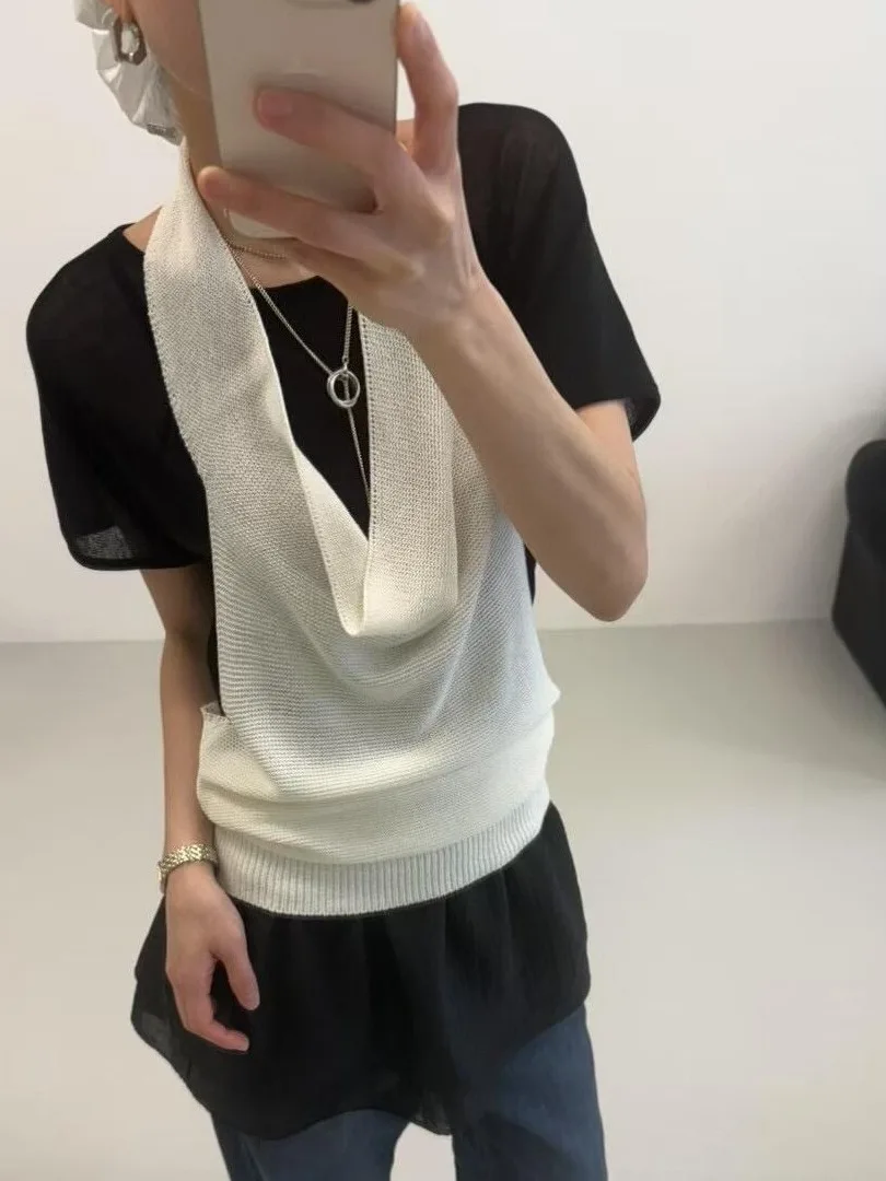 

Faionable Knitted Mo, двухсекционный жилет Dr And Neckace, женский комплект, лето 2022, шикарный маленький комплект из двух предметов