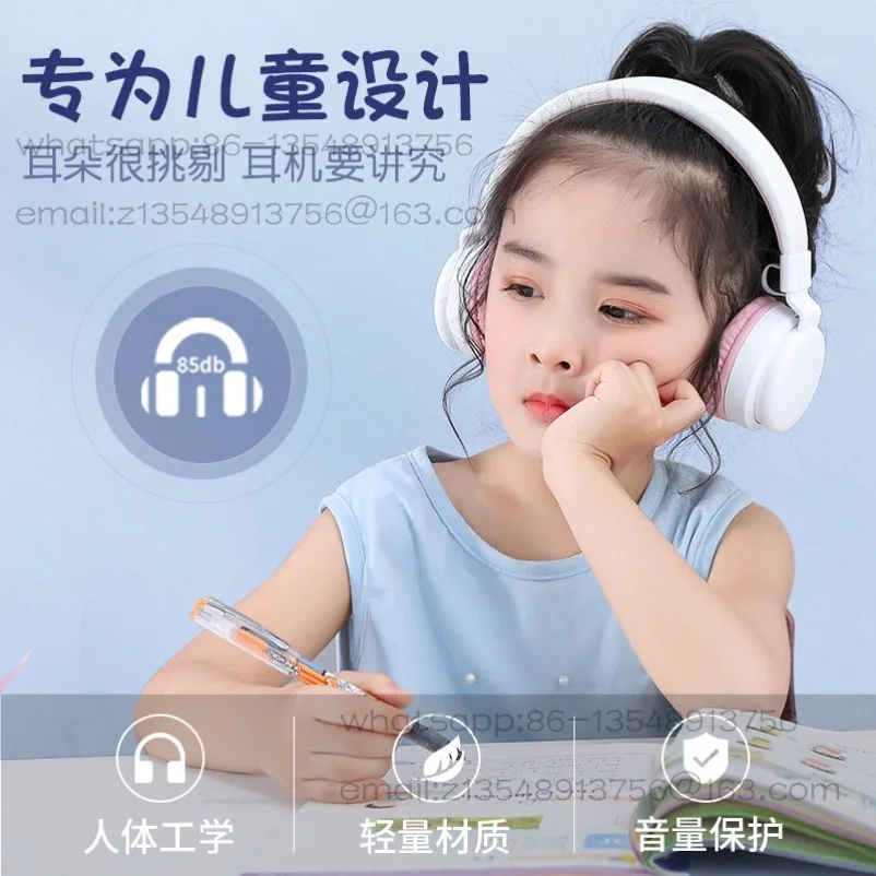 Headset wireless bluetooth headset with microphone for class, primary school students are cute online class
