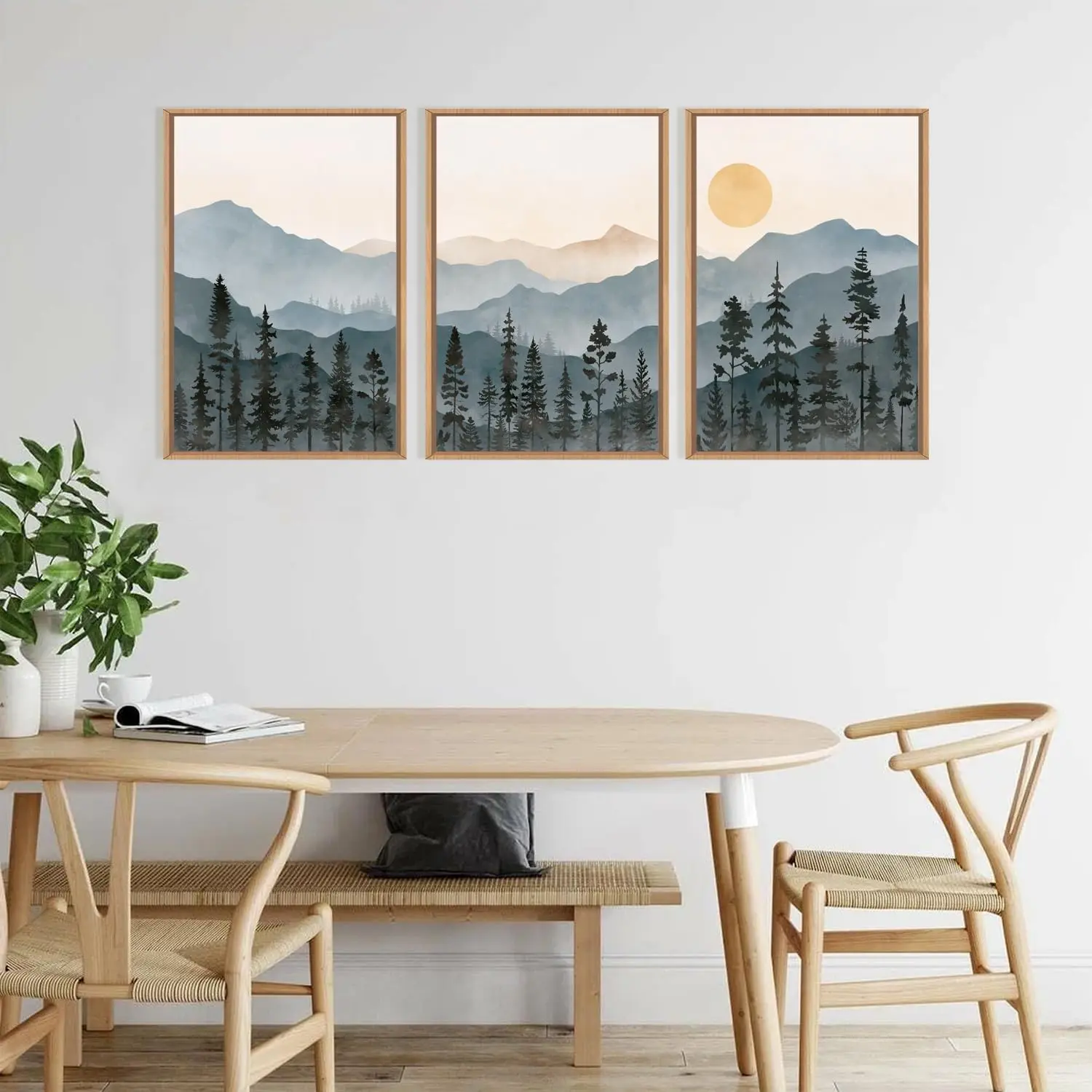 3pcs Canvas Wall Art Set, Forest and Pine Wall Decoration, Sunrise, Mist Wilderness Painting