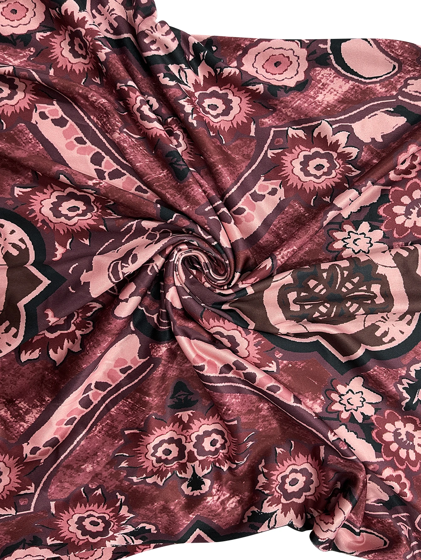 Damen Übergröße Boho Geometrisches Blumenmuster Langes Kleid, U-Ausschnitt Kurzarm Lockeres Urlaubskleid mit Taschen – Detail 4