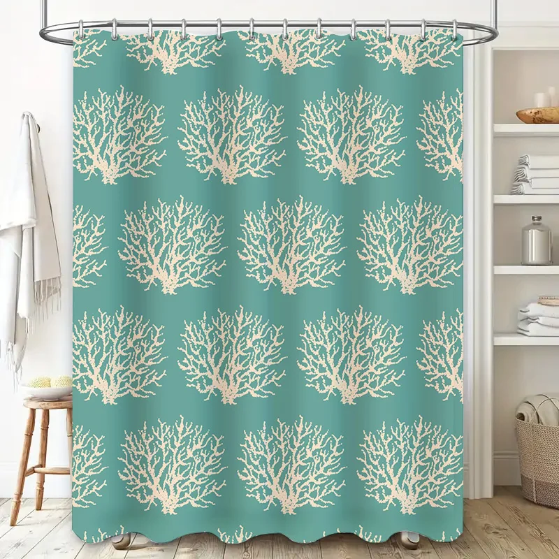 Delicate Floral Shower Curtain Set with Silver Grommet Top, Ideal for Bathroom Decor Blue Pattern Printed Fabric Bath Towel Hang